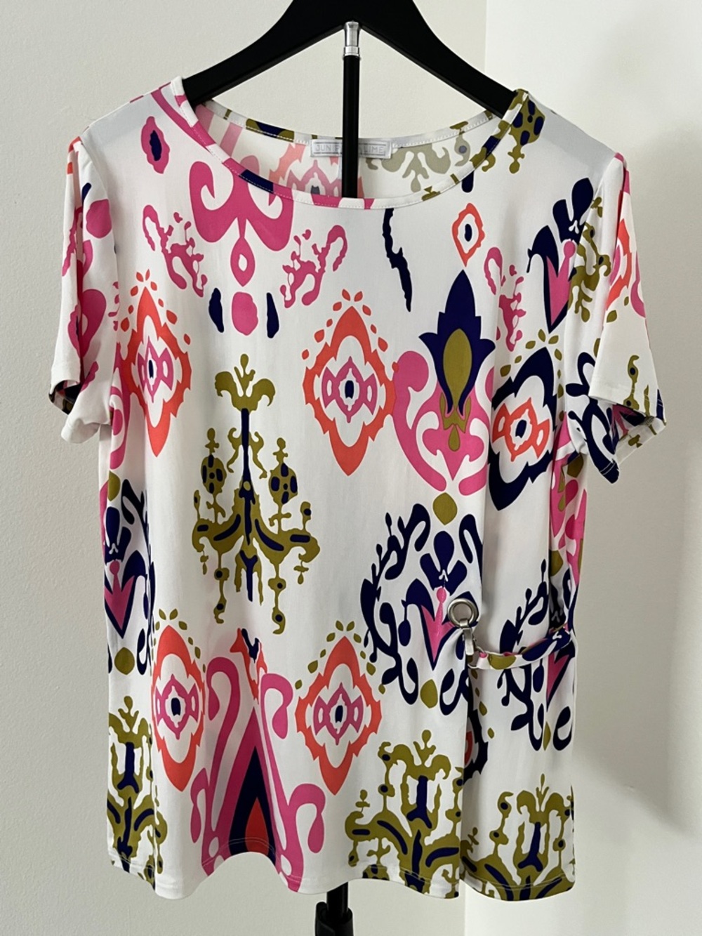 ☀️ Juniper + Lime Side Ring Blouse | Resort Chic Printed Top | Large